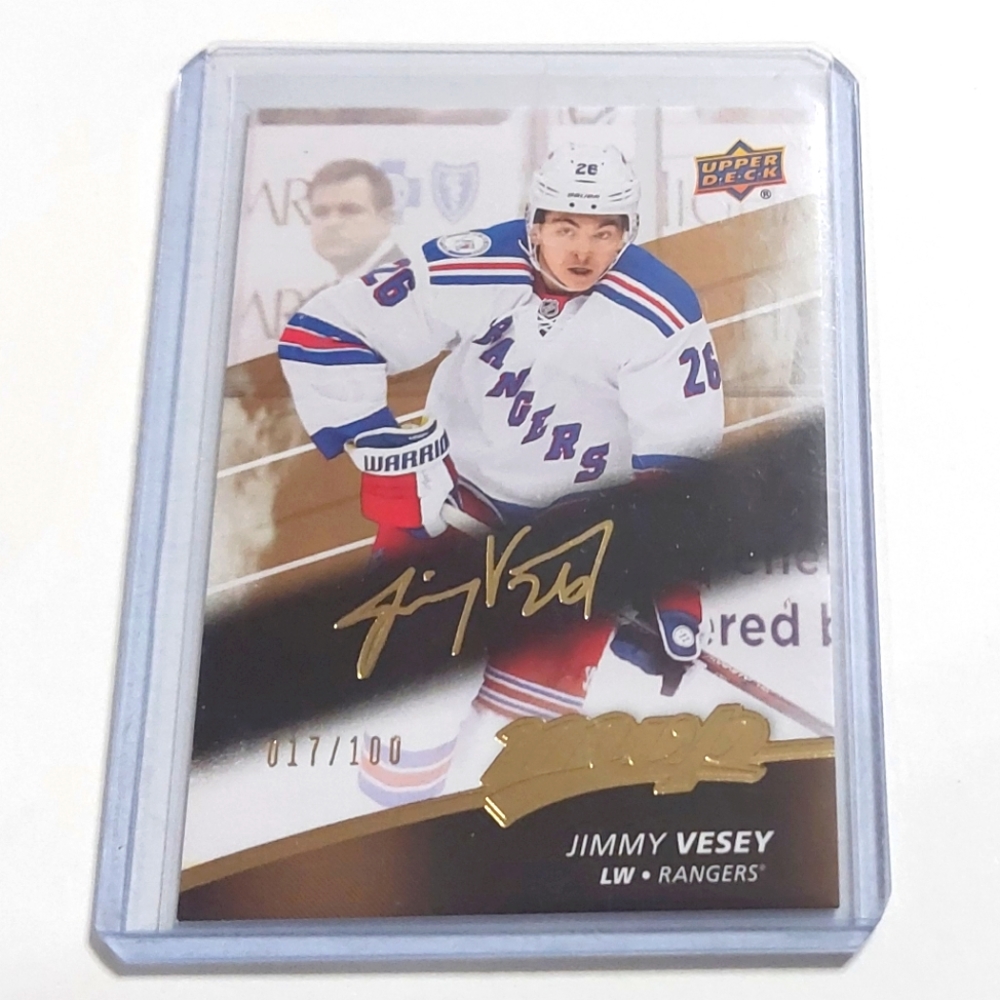 Jimmy Vesey 2017-18 MVP Upper Deck Gold Script Hockey Card 017/100 Hockey Card